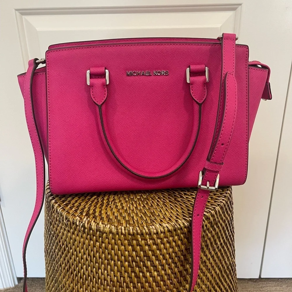 Michael Kors Selma Saffiano Pink Leather Medium Satchel Bag